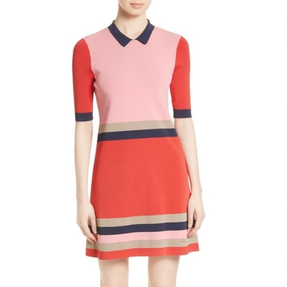 Ted Baker Pink, Red & Navy Stripe Short-Sleeve Knit Mini Dress